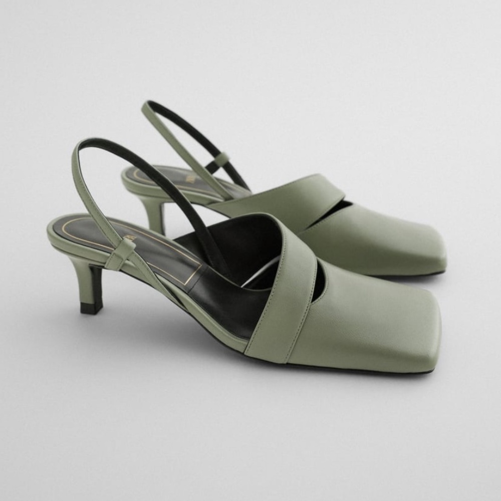 ZARA BNWT Leather Square Toe HeelsSize US 10